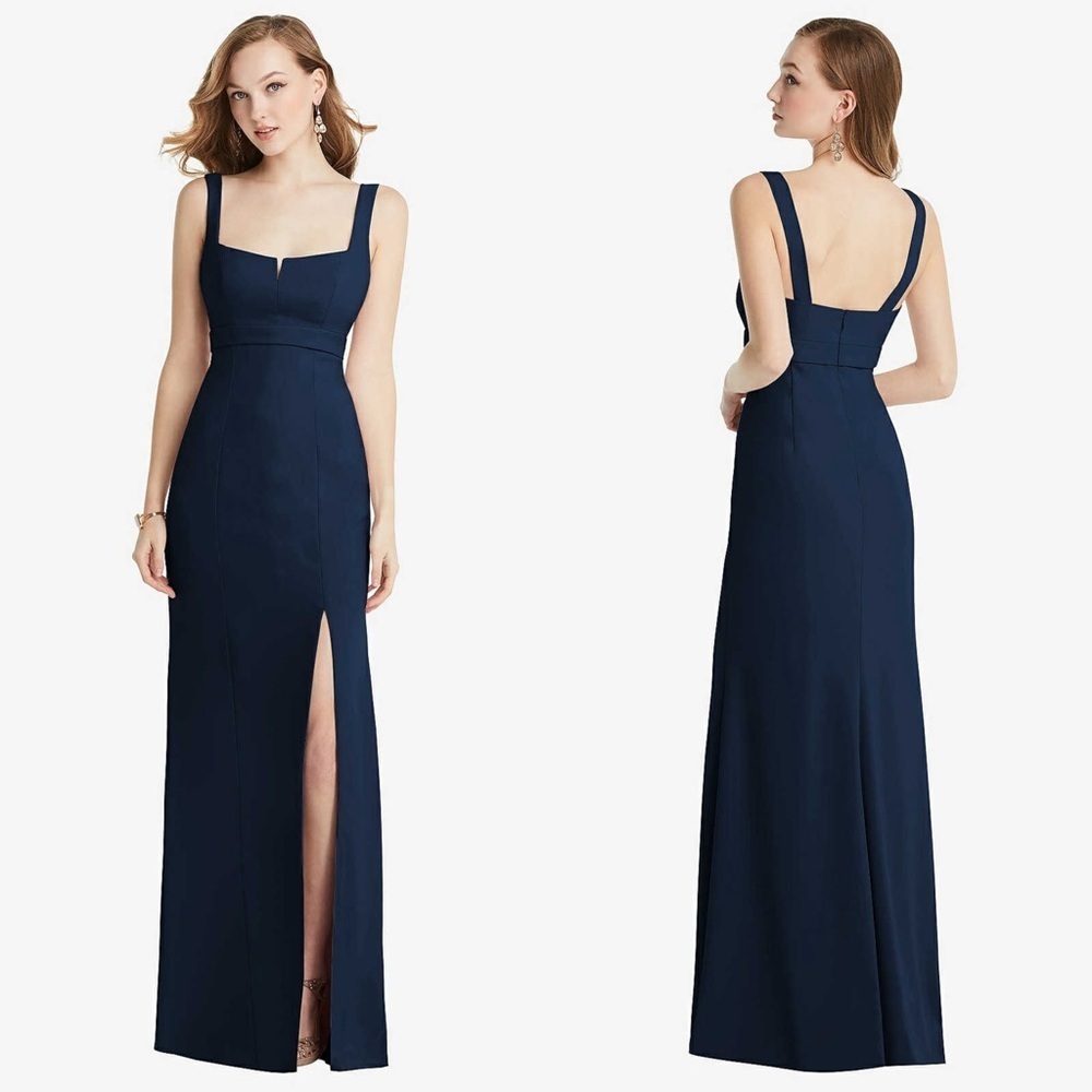 AFTER SIX Wide Strap Notch Empire Waist Dress Midnight Navy Size 2 NWT
